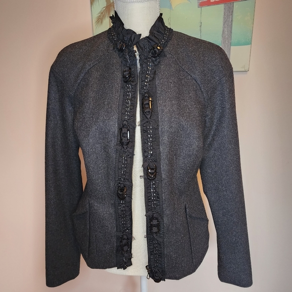 Magaschoni NWT charcoal wool cashmere blazer size 10 - Picture 1 of 12